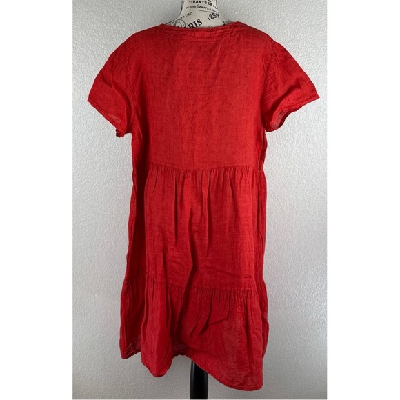 Giusy Women’s Dress Red 100% Linen Tiered Short Sleeve Shift, size XL - Picture 7 of 10